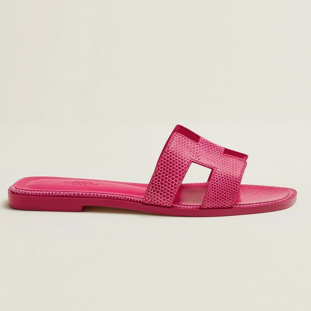 HP🎉RARE PINK LIZARD HERMÈS ORAN SANDALS - Picture 11 of 15